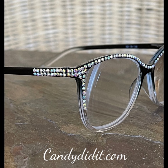 NWT Candy Did It! Handmade Black & Clear Crystal Bling Reader Glasses 4.00 - Picture 5 of 11